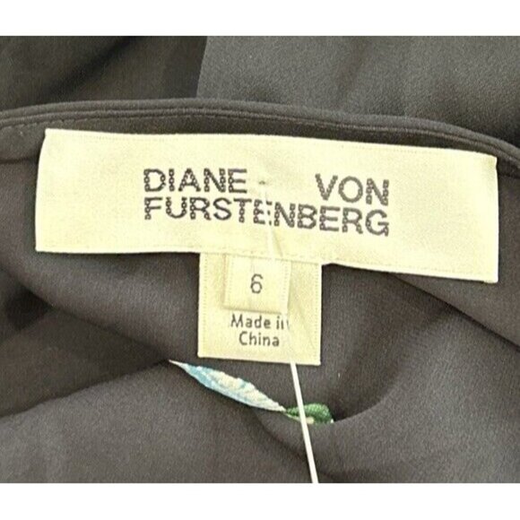 Diane Von Furstenberg Womens Black Silk Bird Print Asymmetric Ruffle Midi Dress - Picture 5 of 6